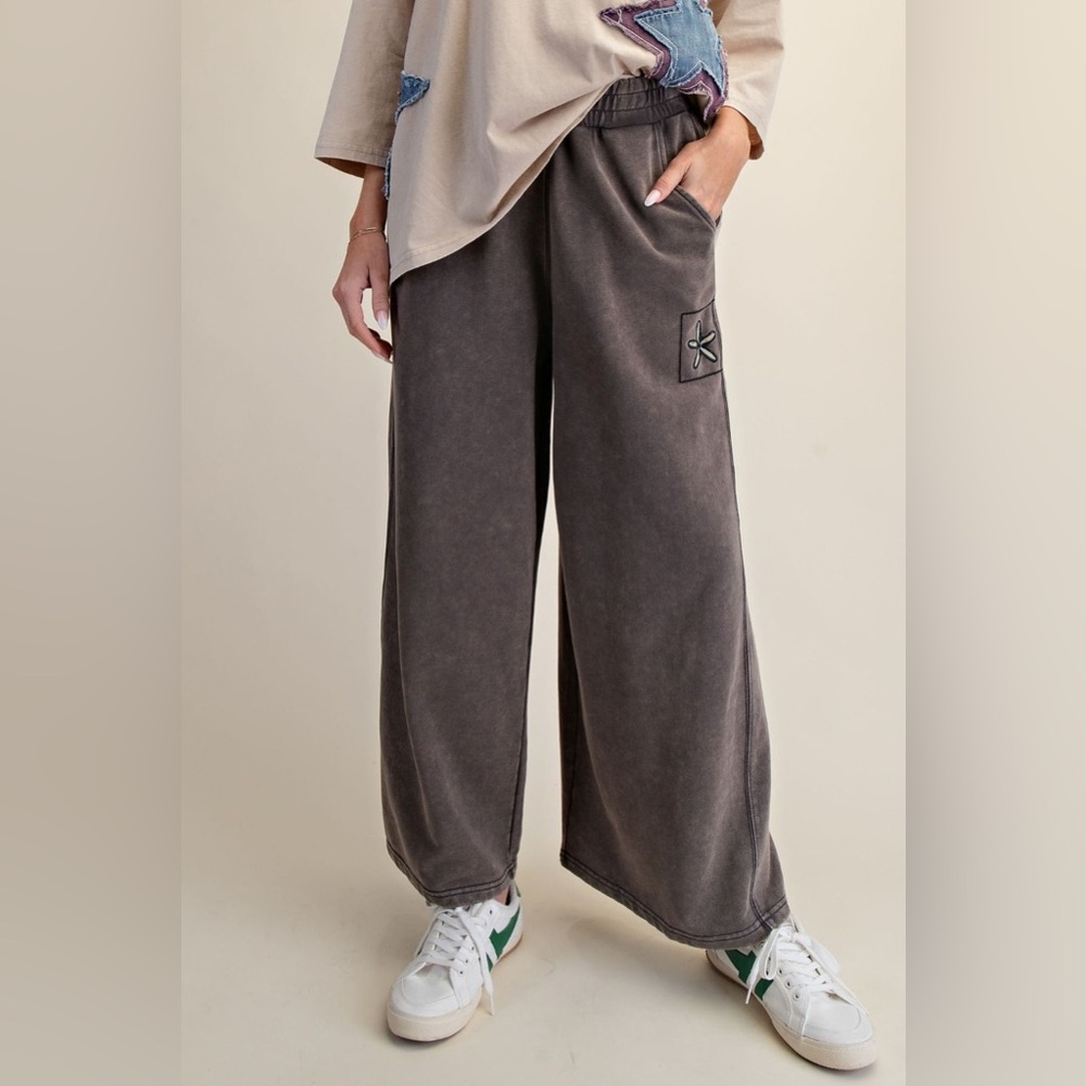 Easel Wide Leg Washed Charcoal Lounge Pants